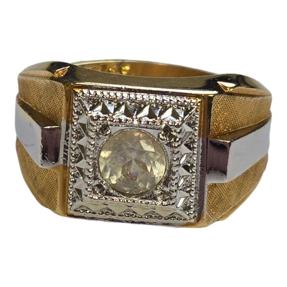 Vintage Men's ESPO Ring 14K Gold GE 2 Tone Cubic Zirconia Square Setting - Picture 2 of 14